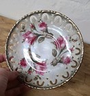 Royal Sealy Japan Decorative 6  Reticulated Saucer Lusterwear Pink Roses Gold