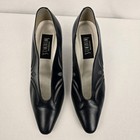 Vintage Leather Pumps Heels 7 5m Navy Blue 80s 90s Cutout Retro Chic Career Work