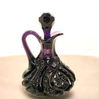 Vintage Irradiated Purple Glass Cruet Bottle W  Stopper Heavy Star Pattern