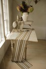 Antique French Fabric Ticking Striped Khaki Sand   White 1940 s Heavy Cotton