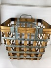 Large Woven Wood Bamboo   Galvanized Metal Basket Farmhouse Rustic Decor Storage