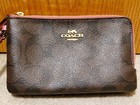 Coach Double Corner Zip Signature Wristlet F87591 Dark Brown Pink New   No Tag