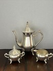Vintage Ornate Silver Plate Footed Teapot With Matching Creamer   Sugar lid