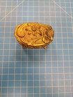 Vintage Ornate Gold Tone Metal Trinket Box Jewelry Pill Box Floral Design