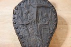Vintage Fireplace Bellows Embossed Victorian Scene Brass  Leather    Wood