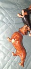 Qty 2 Dachshund Ceramic Figurine Ornaments Black Tan Red