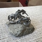 Vintage Pewter J  Guthrie 198os Dual Unicorn Figurine On Fools Gold Stone