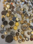 Huge Lot Antique Vintage Buttons All Mixed Metal Brass Military Picture Uniform