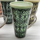 Vintage Mid Century Modern Plastic 7 Tumblers W Handles Black Filagree Cups
