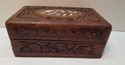 Vintage Hand Carved Wood Jewelry Trinket Box Floral Hinged With Pearl Tone Inlay