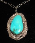 Beautiful Old Morenci Turquoise  Sterling Silver  Navajo Necklace 