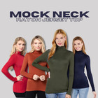 Women s Mock Neck Rayon Jersey Long Sleeve Top Soft Thin Stretchy Layering Shirt