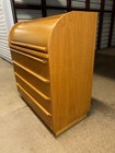 Vintage Danish Modern Roll Top Oak 4 Drawer Secretary s Desk
