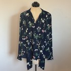 Loft Navy Multicolor Floral Tie Neck Long Sleeve Blouse  Lightweight Top  S