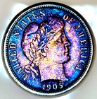 1905 High Grade Rainbow Toned Barber Dime From An Old Collection