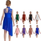 Kids Girls Lyrical Ballet Dance Dress Mesh Leotard Lace Sleeveless Dancewear