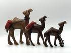 Hand Carved Wooden Camel Caravan Set Red Packs African Folk Art Figurines