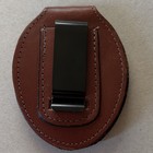 Perfection Brown Leather Recessed Badge Holder With Belt Clip Holder  Oval