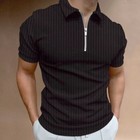 Polo T Shirt Men Zipper Collar Fashion Off Black Pinstripe Striped Golf Zip Soft