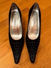 Vintage Bruno Cantini Italy Black Suede Rhinestone Pumps Eu 38