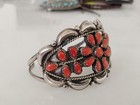 Vtg Native Navajo Sterling Silver Cuff Flower Cluster Bracelet Red Coral 6 3 4  