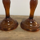 Vintage Indiana Glass Tiara Daisy Amber Candlesticks  2   Mint Condition