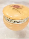 Vintage Peach Alabaster Rose Trinket Box Hinged Stone Jewelry Vanity Jar Descri