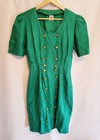 Vintage Sailor Dress Green Should Pads Puff Sleeve S Linen Blend Gold Buttons