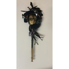 Decorative Venetian-style Carnival Mask With Gold Face And Handle