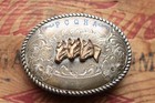 Vtg Rodeo Sterling Silver 3 Horse Heads Pcqha Cowboy Cowgirl Western Belt Buckle