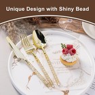 150pcs Gold Plastic Silverware  Heavy Duty Utensils  Disposable Plastic Cutle   