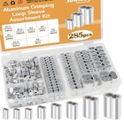 285pcs 8 Sizes Aluminum Crimping Loop Sleeve Cable Crimps  3 64   1 16   5 64  