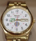 1995 Gold Seiko Burlington Railroad Approved 7n43-9a00 Mens Day date Watch Nib 