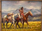 Indian Scout-   Cowboys And Indians -oil Painting Signed Framed