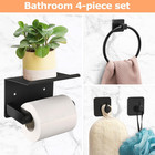 4 Piece Matte Black Bathroom Hardware Set  Stainless Steel Wall Mounted Towel Ho
