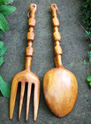 Enormous 27  Vtg African Fork   Spoon Set Hand Carved Wood Human Effigy Figures