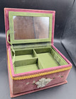 Antique Velvet 3-d French Vanity Trinket Box Lined mirror tray Beautiful