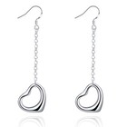New Sterling Silver Plated Freeform Heart On Chain Long Hook Dangle Earrings 
