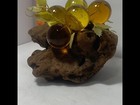 Lucite Acrylic Grape Cluster  Gold   Amber On Drift Wood Table Art Vintage Retro