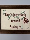 Framed Cross Stitch Bathroom Art Handmade    swing It    Monkey Humor Embroidery Vtg