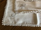 Vtg Linen Embroidered Dinner Napkins Set Of 8 Floral  Crochet Lace 16    New