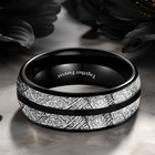 8mm Black   Silver Tungsten Ring  Double Meteorite Engraved Wedding Band