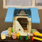 Vintage 1989 Little Tikes Large Blue Roof 2 Story Doll House W accessories
