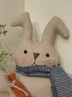 7  Handmade Primitive Spring Easter Bunny With Carrot And Blue Scarf