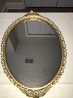 Vintage Oval Gold Filigree Vanity Mirror Tray