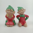 Vintage 1950s Gilner Ceramic Pixie Elf Christmas Figurine Set Of 2
