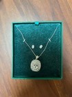 Fine Silver Plated 18    Cubic Zirconia Necklace   Stud Earrings Jewelry Set