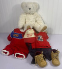 Vermont Teddy Bear   Vtg   Stuffed Plush White Jointed - Blue Eyes W  Outfits  
