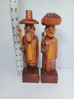 Pair Of Handmade Hand Carved Asian Korean Wooden Figures Statues Of Men - 1970 s
