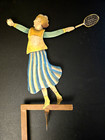 Vintage Pendulum Tennis Player Balancing Moving Metal Tin Toy Folk Art Style